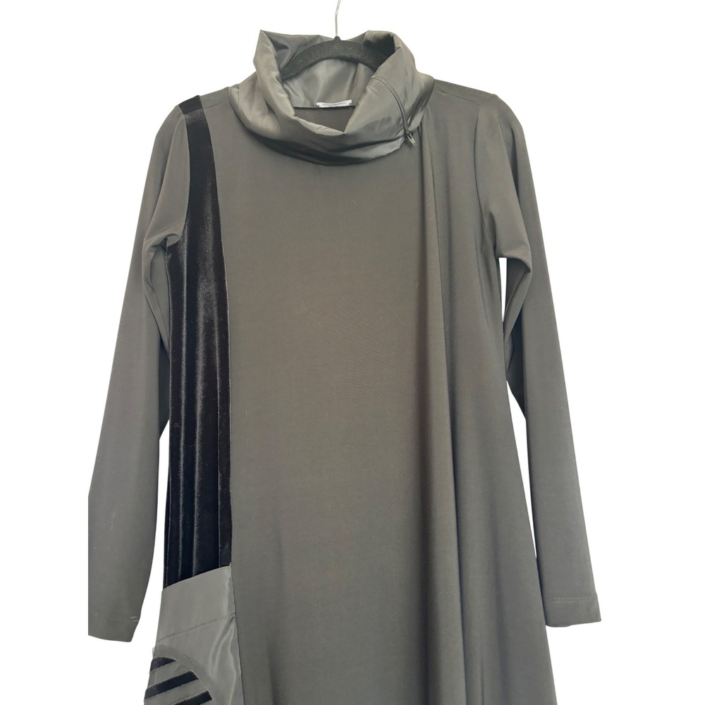 Naya Black Velvet Trim Art Cowl‎ Asymmetric Dress Small Y2K MSRP $230 - Picture 4 of 16